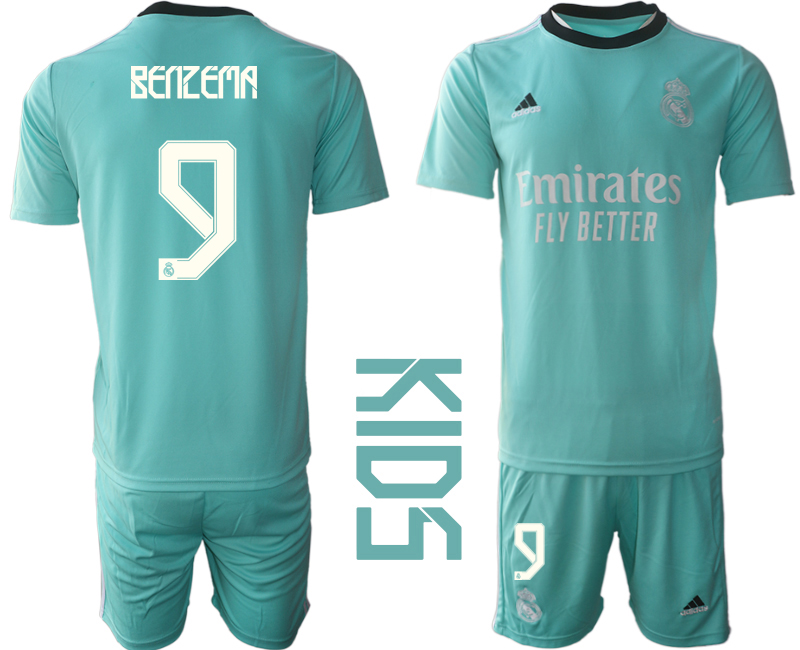 Youth 2021-2022 Club Real Madrid Second away blue #9 Soccer Jersey